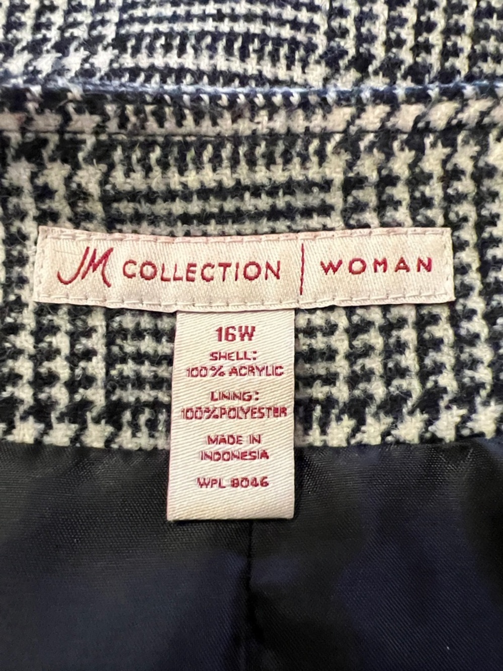 JM Collection Black and White Glen Plaid Round-Neck Blazer - Picture 10 of 10